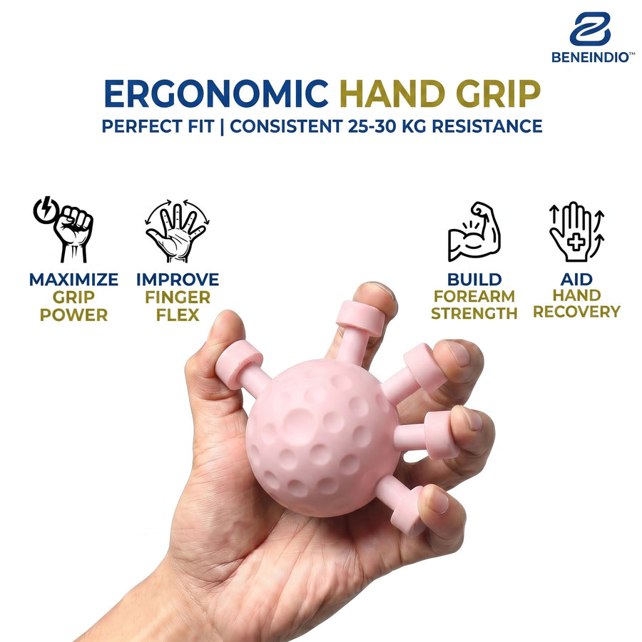 Beneindio Hand Grip Strengthener (25-30kg) - Round Ergonomic Forearm Exerciser- Pink